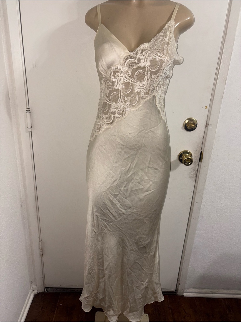 Patricia Field Cream Satin Slip with Lace Overlay